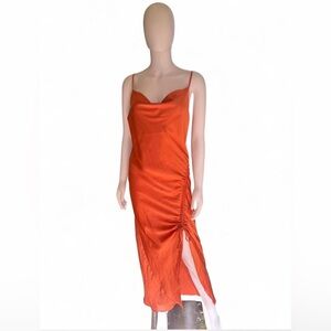NWT Forever21 Rust Satin Ruched Side Slit Maxi Dress | Size M